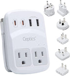 Ceptics World Travel Adapter Kit 2 USB-A, USB-C US Outlets, 20W/QC 18W Power by Ceptics
