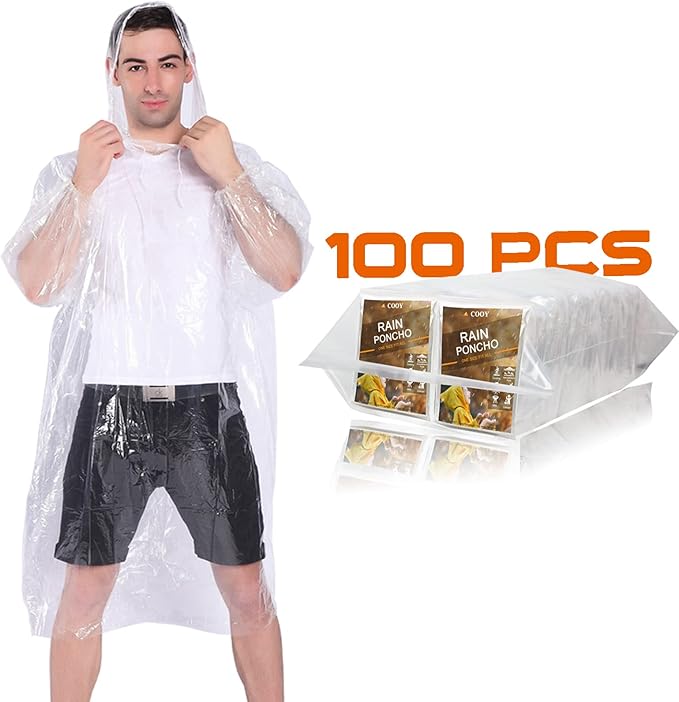 Rain Ponchos, with Drawstring Hood （10 Pack） Emergency Disposable Rain Ponchos - Image 2