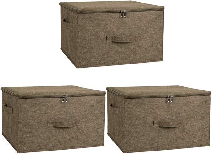 ANMINY 3PCS Storage Bins with Zipper Lids 51.9 Qt Lidded Fabric Storage Boxes by ANMINY