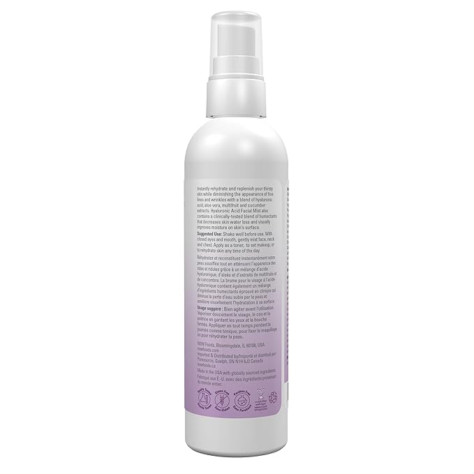 NOW Foods Solutions, Hyaluronic Acid Hydration Facial Mist with Aloe Vera and Cucumber Extracts, 4-Ounce