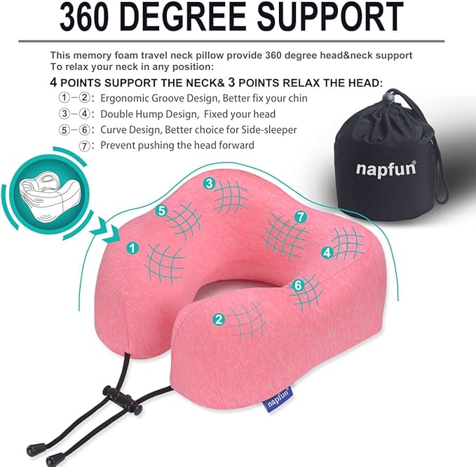 napfun Neck Pillow for Traveling, Upgraded Travel Neck Pillow for Airplane 100% - Image 2