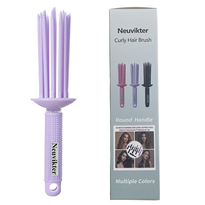 17 Teeth Curly Hair Brush, Curl Defining Brush, Curling Roll Comb, Perfect for Hair Salon & Home Use (Silicone Purple)