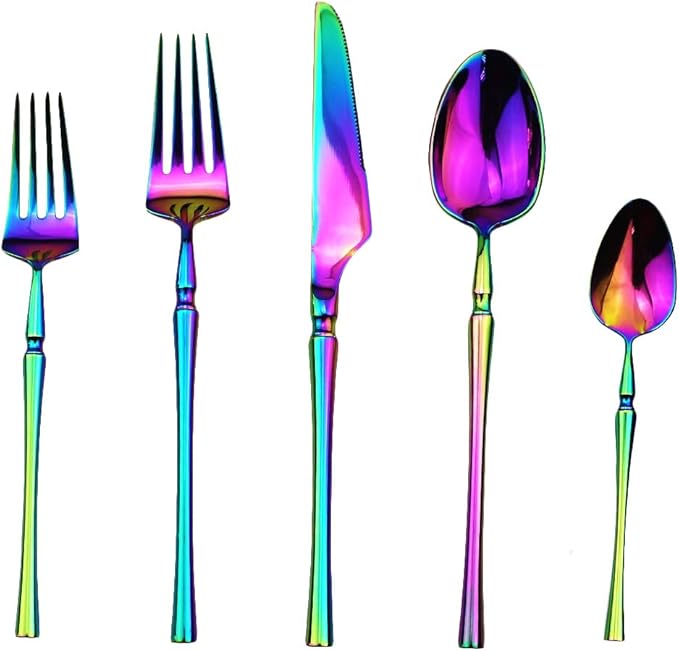 Gugrida 20 piece Rainbow Flatware Set 304 Stainless Steel Fork Spoon Cutlery - Image 2