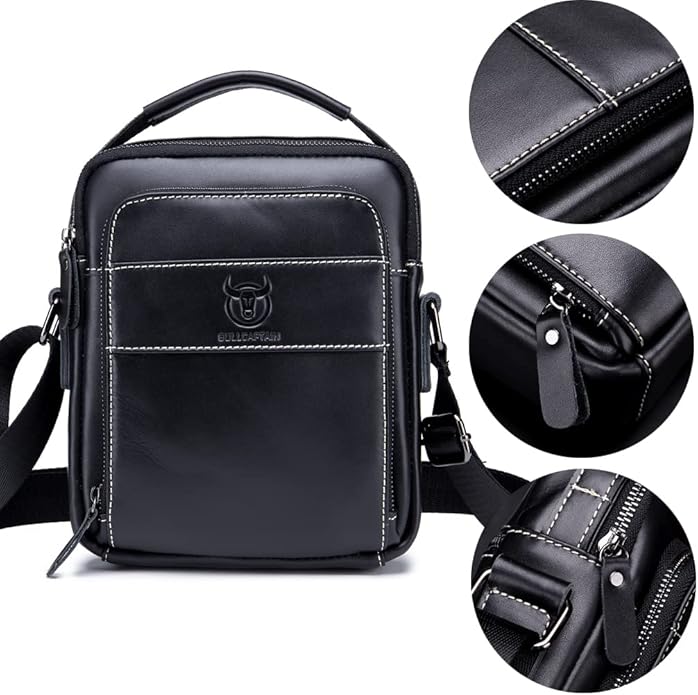 KPYWZER Genuine Leather Shoulder Bag Small Men Messenger Pack Handbag Sling - Image 3