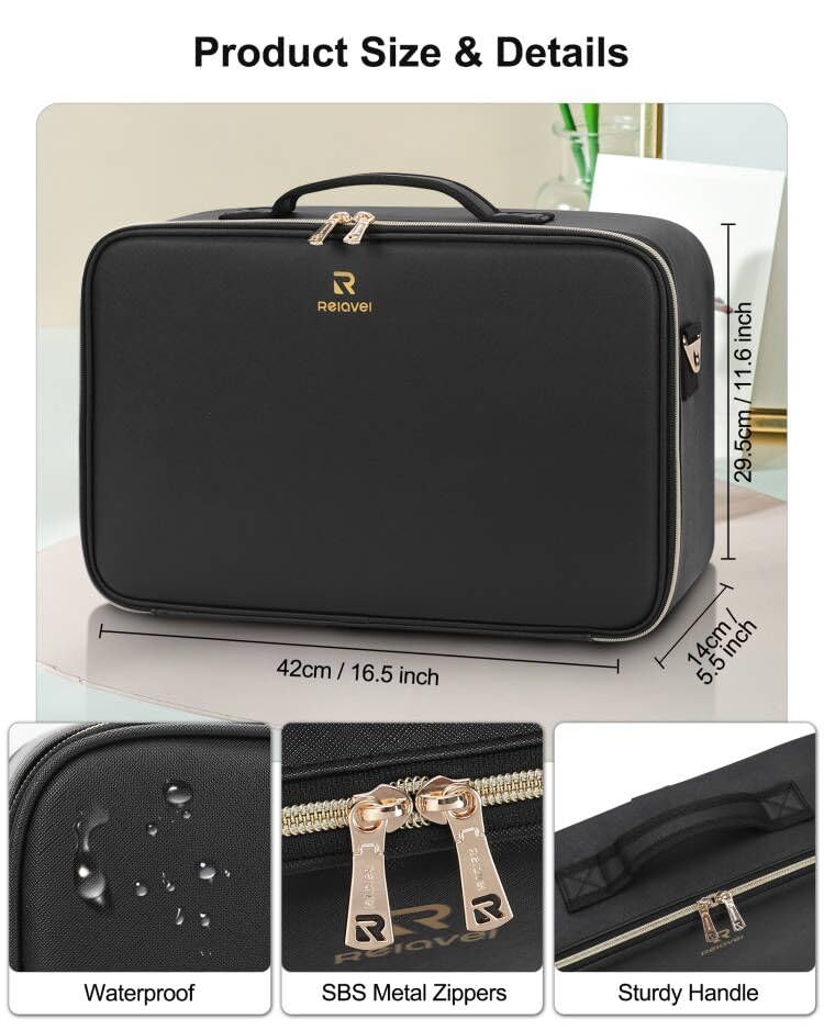 Large Makeup Case With LED Mirror (01-Black / 3-Large)