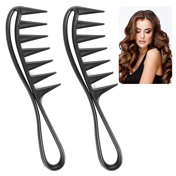 Wide Tooth Comb 2 PCS Curly Knotted Wavy Thick Thin Hair Care Massage Scalp Women Detangling Shower Wig Wet Brushing Large Smooth Grip Handle Detangle Plastic Pick Row Stylist Styling Tool Appliances