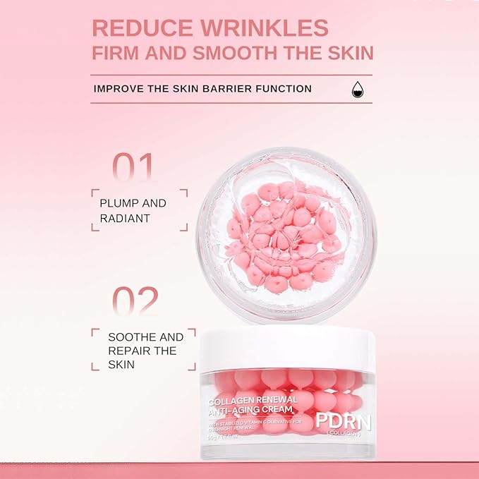 Salmon DNA PDRN Collagen Capsule Serum Cream, Face Care with Salmon DNA Collagen Pink Peptide, Anti-Aging Firming Hydrating Repair Reduce Fine Lines Even Skin Tone 1.7Oz