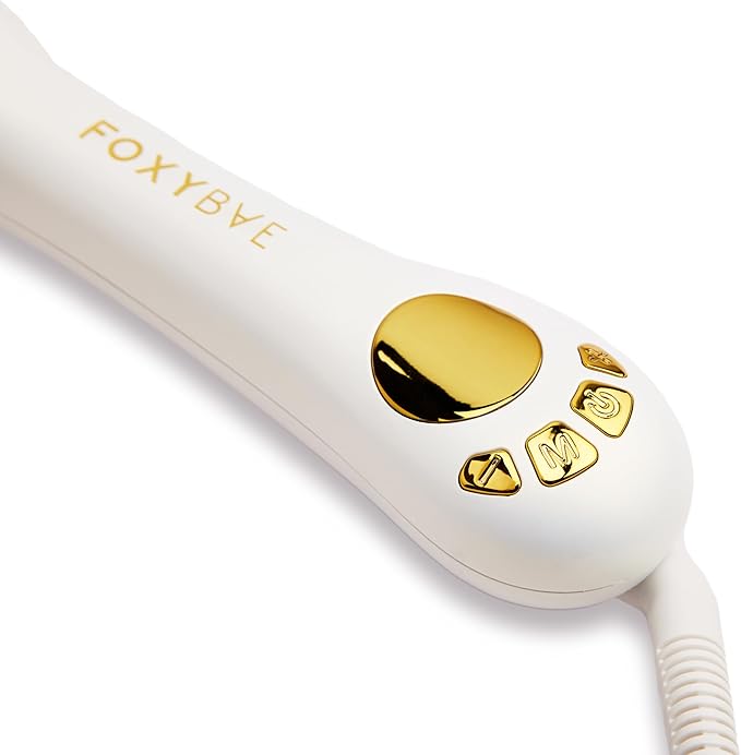 FoxyBae Automatic Curling Iron - Professional Auto Rotating Hair Curler Wand for Long Hair w/Temp Control -1.25” Titanium Hot Hair Styling Tools for Silky Curls - Self Hair Curlers [Pearl White-Gold]