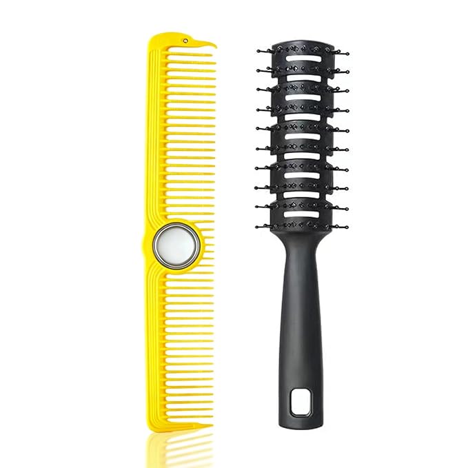 2Pcs Professional Barber Comb, Spinner Wide Tooth Hair Comb Anti Static Cutting Comb, Barbers Styling Curly Parting Set for Men and Women All Hair Types (Yellow)
