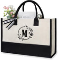 TOPDesign Personalized Initial Jute/Canvas Beach Bag, Monogrammed Gift Tote Bag by TOPDesign