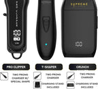 Supreme Trimmer 3-in-1 Barber Bundle | Pro Clipper Lite, T-Shaper Trimmer & Crunch Foil Shaver | Professional Beard Trimmer Men’s Hair Clipper Kit | Black