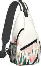 SUPLUCHOM Sling Bag Tulip Flower Watercolor Hiking Daypack Crossbody Shoulder - Image 2