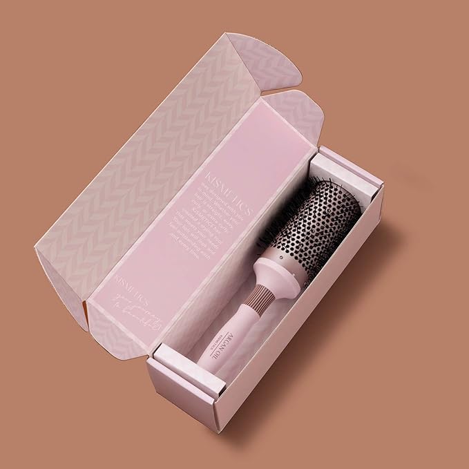 Fast Dry Round Brush with Ceramic Ion Thermal Barrel and Nylon Bristles,Argan oil Round Hair Brush for Blow Drying,Styling,Curling,Straightening, for All Hair Types-53mm