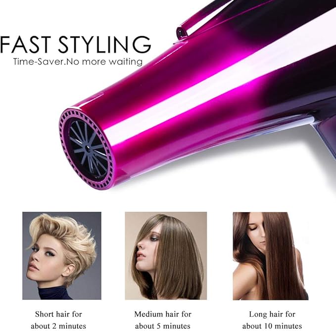 Mannice Hair Dryer, 3500 Watt Professional Salon Ionic Blow Dryer with AC Motor, 3 Heat Settings, 2 Speeds, Cool Shot Button, Tourmaline Ceramic, Concentrator & Diffuser Attachments, Purple, 110V