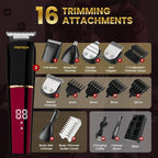 PRITECH Beard Trimmer for Men,6 in 1 Hair Clippers Kit, Precision Cordless Grooming Kit Waterproof IPX6 for Beard, Hair, Body, Nose, Ear, with Foil Razor (Red)