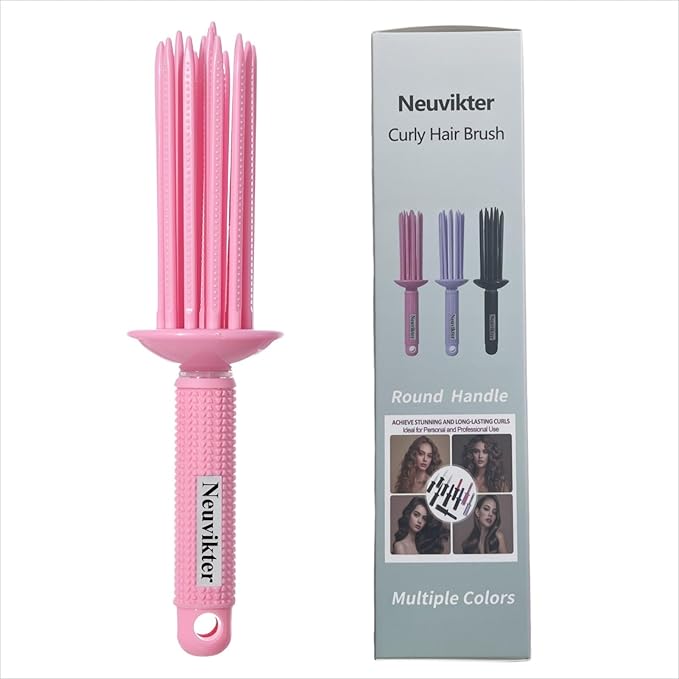 17 Teeth Curly Hair Brush, Curl Defining Brush, Curling Roll Comb, Perfect for Hair Salon & Home Use (Silicone Pink)