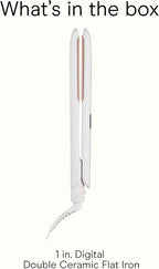 Conair Double Ceramic Flat Iron, 1-Inch Flat Iron, 5 Digital Temp Settings Up to 410°F, Extra-Long Plates, For All Hair Types and Textures, White