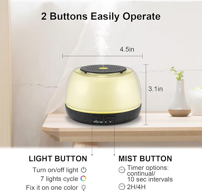 300ML Essential Oil Diffuser - 8-Hour Aromatherapy with Remote Control, 7-Color LED Lights, 4 Timer Settings for Home