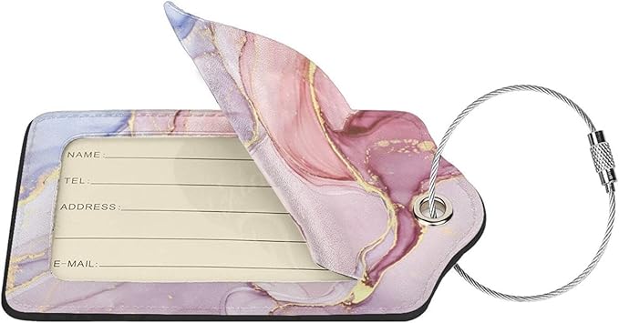 2 Pack Pink Gold Marble Luggage Tags - Image 3