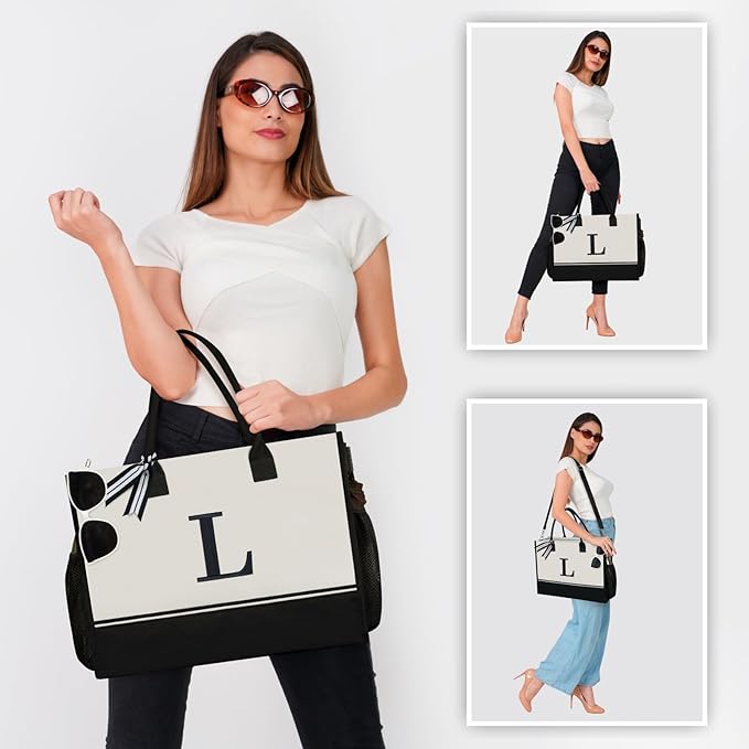 TOPDesign Personalized Initial Canvas Tote Bag, - Image 5