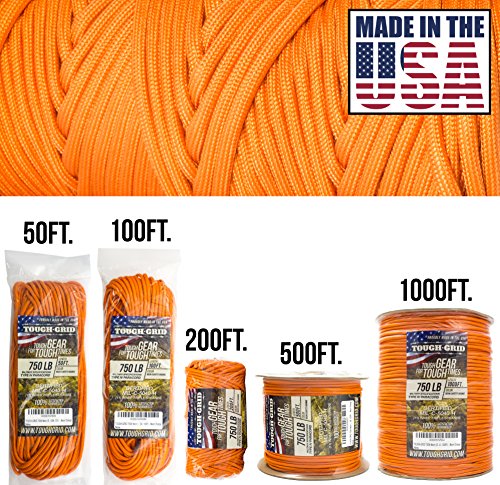 750 Paracord 100% Nylon (Neon Orange / 100 Ft.)