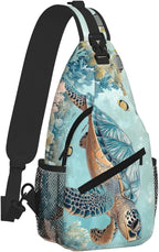 SUPLUCHOM Sling Bag Turtle Sea Coral Ocean Hiking Daypack Crossbody Shoulder - Image 2