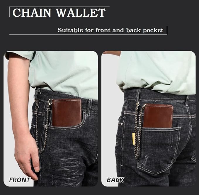 Holder for AirTag Men's Wallet Genuine Leather Purse RFID Blocking Bifold - Image 2