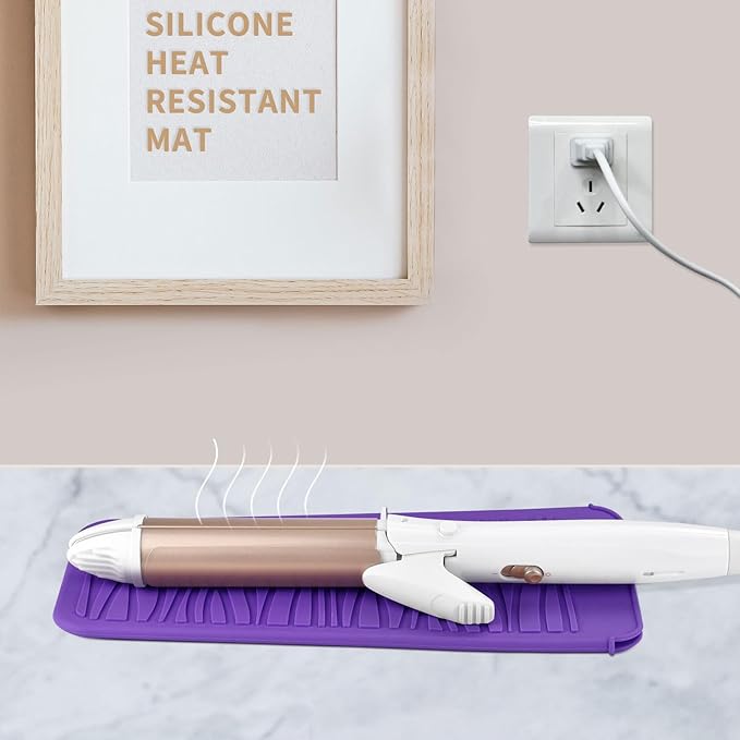 Silicone Heat Resistant Travel Pouch for Straightener, Curling Iron, Flat Iron, Waving Iron and Hot Hair Styling Tools (Purple) 1 Pack