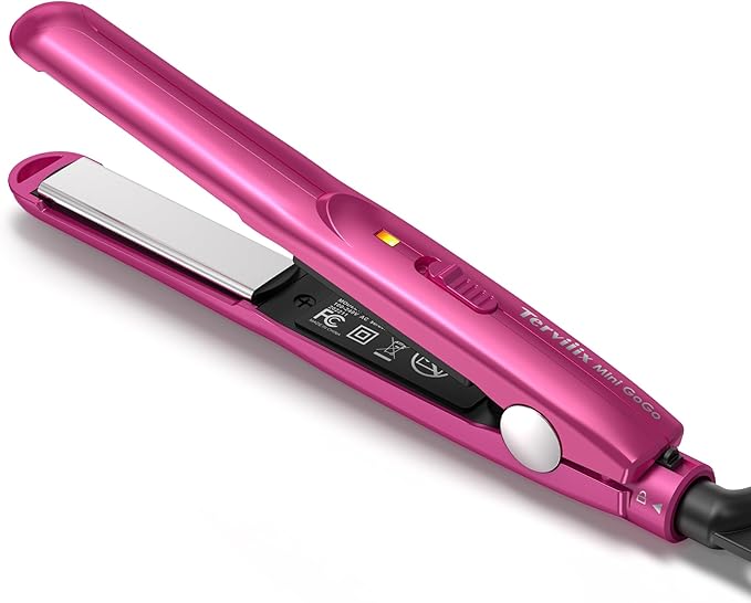 Terviiix Mini Flat Iron for Bangs Short Hair Edges, 1/2 Inch Small Hair Straightener and Curler 2-in-1, Ceramic Travel Flat Iron with Dual Voltage, 430°F Fast Heat, Pouch — Pink