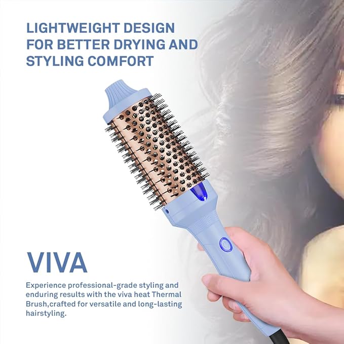 Caliber Viva Heat Thermal Hair Brush, Professional Styling Tool with Negative Ion Technology, Blue (1-1/2 inch（38mm)