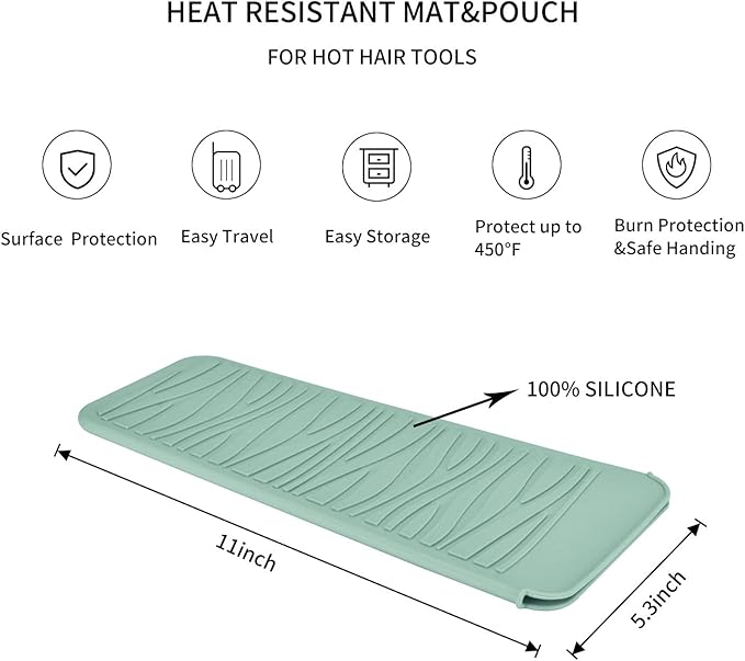Silicone Heat Resistant Travel Mat Pouch for Hair Straighteners, Curling Wands, Flat Irons, and Styling Tools