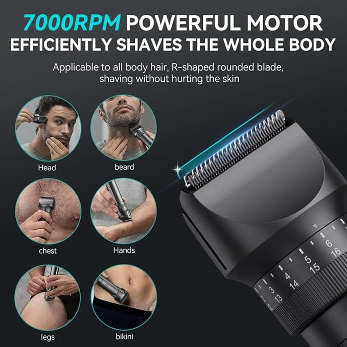 Beard Trimmer for Men - Professional 42 Adjustable Length Settings Hair Clippers, Body Hair Trimmer for Men Precision Shaving Facial Head Nose Trimmers LED Display IPX6 Waterproof Mustache Trimmers
