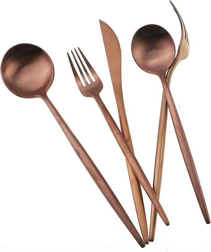Matte Rose Gold Silverware Set, Gugrida 5-Piece 18/10 Stainless Steel Satin - Image 6