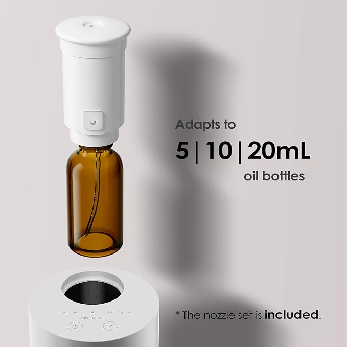 Airversa Waterless Diffuser for Essential Oil, Car Diffsuer, Battery Operated Nebulizer, 0.7 Fl Oz/ 20mL, Mini Scent Air Machine, 3 Timers & 3 Mist Levels for Home, Room, Car, Office - AN6 Cooo Gray