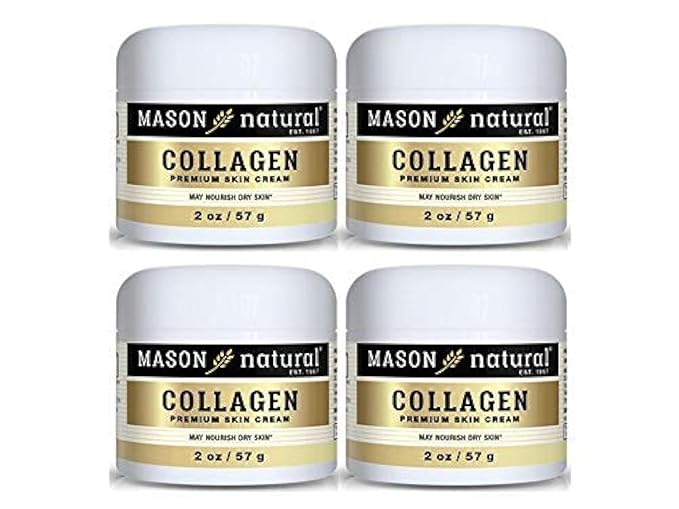 MASON NATURAL Collagen Premium Skin Cream - Anti Aging Face and Body Moisturizer, Intense Skin Hydration and Firmness, Pear Scent, Paraben Free, 2 OZ (4-Pack)