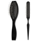 2-in-1 Synthetic Wig Brush with Stainless Steel Handle and Ball Tips for Gentle Detangling and Styling Natural Curls and Wigs - Black (2PCS)