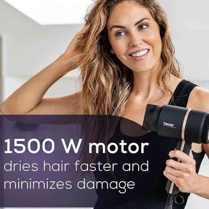 Beurer HC35 Compact Hair Dryer 1500-Watt Blow Dryer Ionic Technology Reduces Frizz Lightweight and Portable Travel Hair Dryer with 4 Temperature and 3-Speed Settings & Cold Air Function (Black)