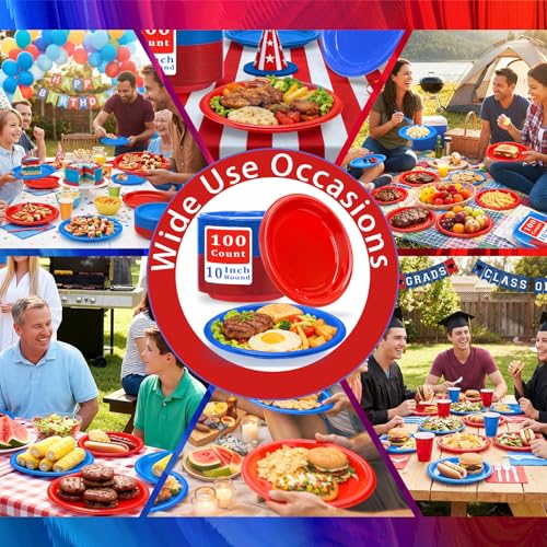 100 Count Red and Blue Disposable Plates 10 Inch (Red/Blue / 100 Pcs)