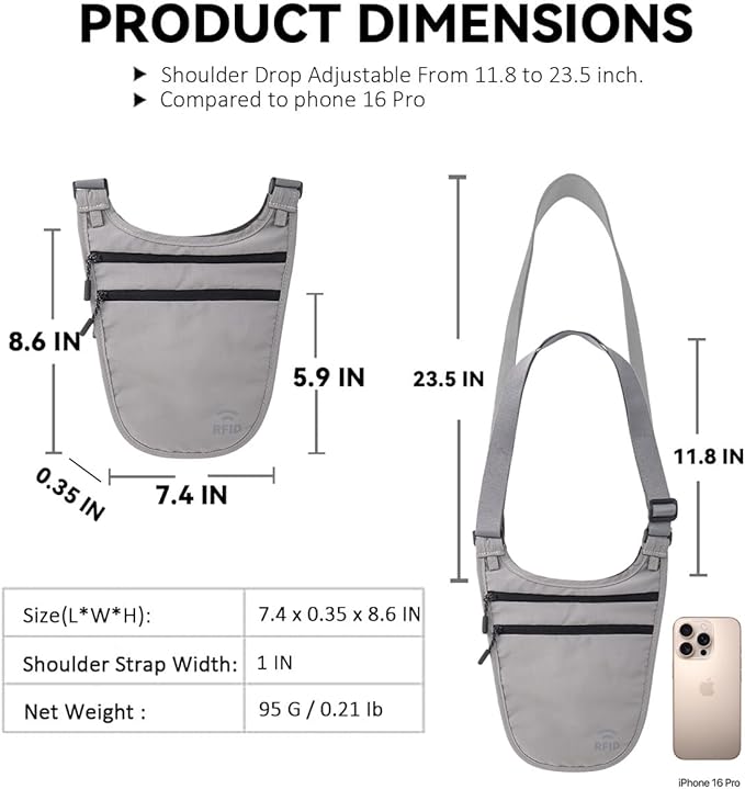 Crossbody Money Belt for Travel Women & Men Hidden, Travel Wallet Pouch - Image 5