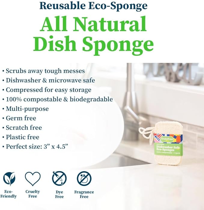 Truly Free Natural Cleaning Sponges, 100% Organic Luffa Dish Scrubber, - Image 2