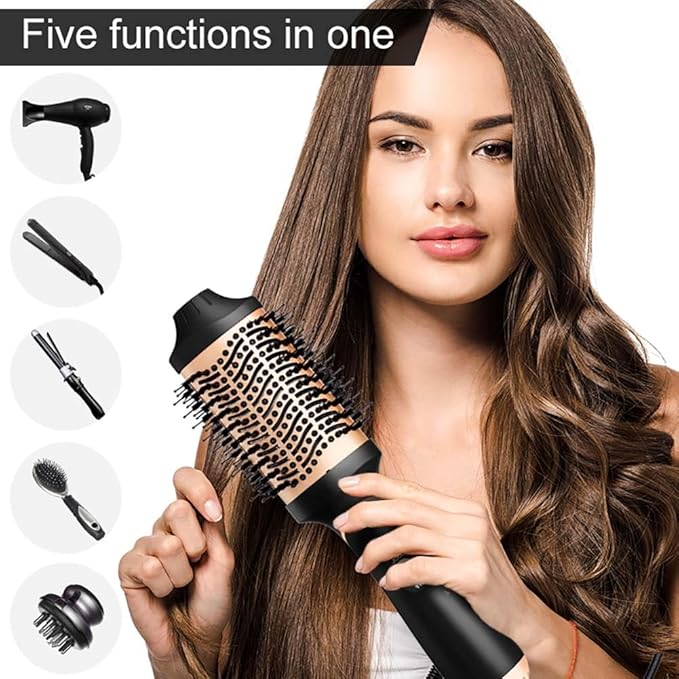Hair Dryer Brush Blow Dryer in One Step, Upgraded 4 in 1 Hair Dryer and Styler Volumizer with Negative Ion Anti-frizz Ceramic Titanium Barrel Hot Air Brush Hair Straightener (Golden, Medium)