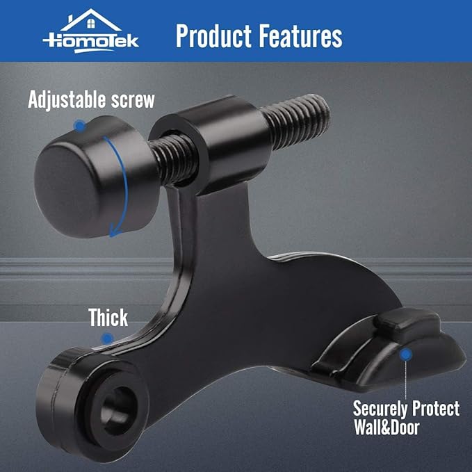 HOMOTEK 12 Pack Hinge Pin Black Door Stopper, Adjustable Deluxe Heavy Duty Door - Image 2