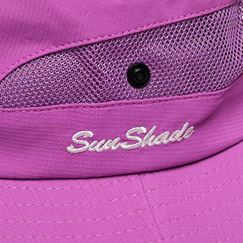 Womens Summer Sun Hat Beach Hat Wide Brim Outdoor UV Protection Hat Foldable Cool Mesh Ponytail Bucket Hat (6-7 / Pure Purple)