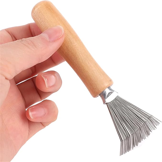 1Pc Hair Brush Cleaner Tool Rake Comb Cleaner Brushes Mini Hair Dirt Remover Brush with Metal Wire Rake Wooden Handle Hair Brushes Styling Tools and Appliances