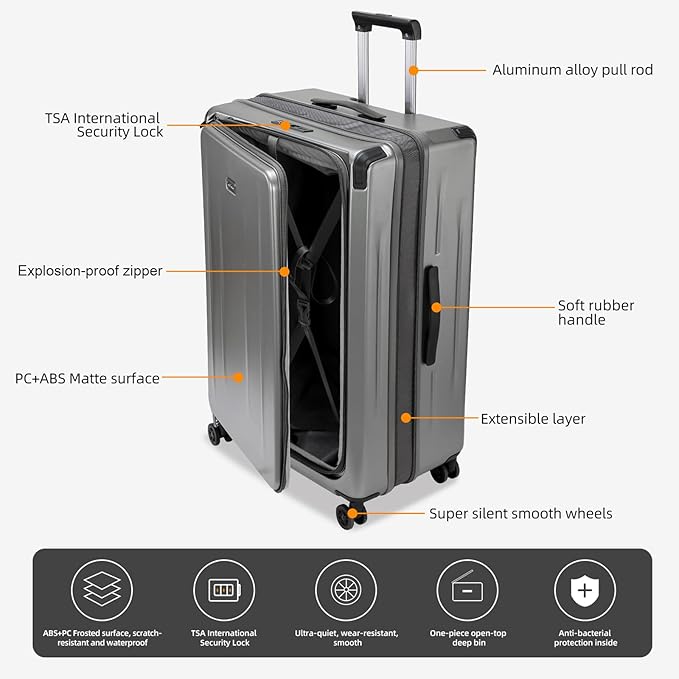 Premium Carry On Luggage, 29 Inch Top Opening Aluminum Frame Airline Approved - Image 4