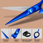 Ontaki Japanese Steel Beard & Hair Scissors - Safe Rounded Tips & Mustache Comb - Ergonomic Grip Beard Scissors for Men - Professional Craftsmanship Barber Shears - Midnight Blue, 5.5"
