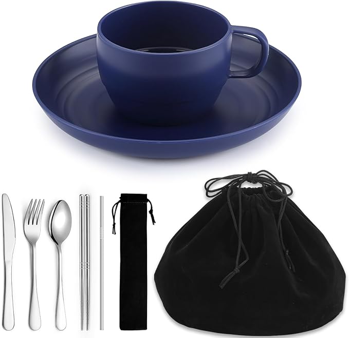 Camping Essentials Set, HOMQUEN Camping Plates and Bowls Set, Coffee Mug by HOMQUEN