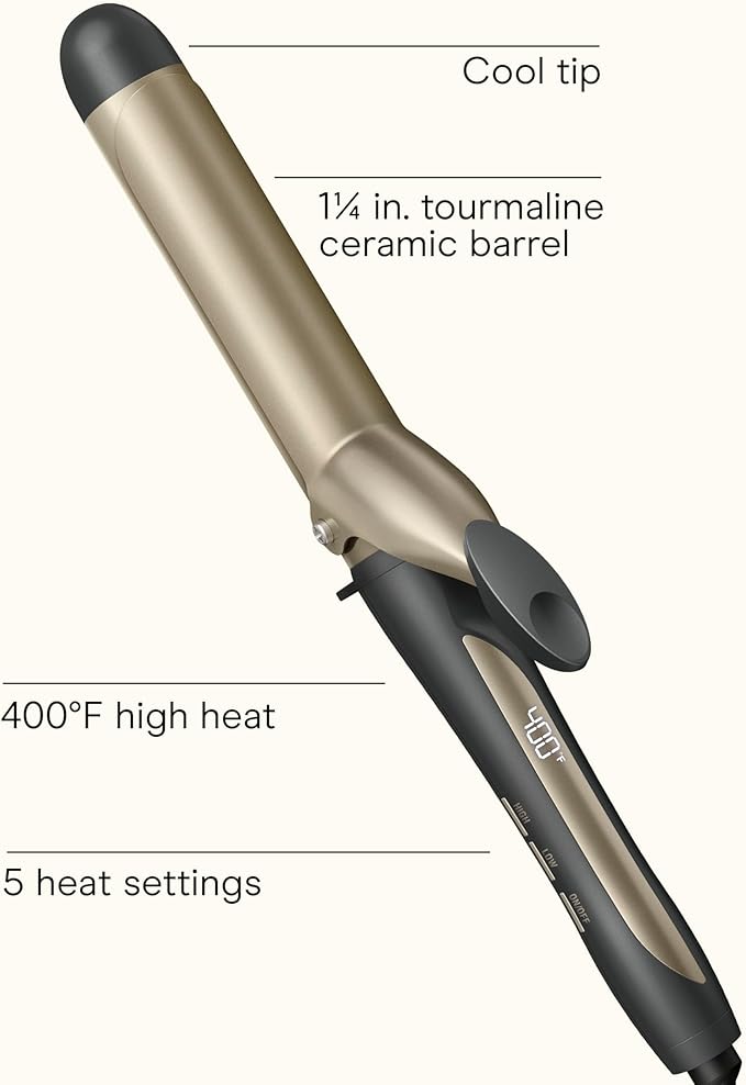 INFINITIPRO BY CONAIR Tourmaline Ceramic 1¼-Inch Curling Iron, 1¼-Inch Barrel Produces Loose Curls, Hair Curler for Use on Medium and Long Hair, Dark Grey
