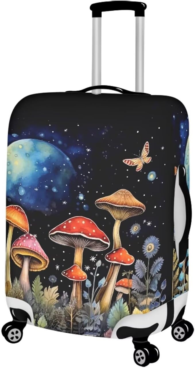 Butterfly Mushroom Print Travel Suitcase Cover Protector Elastic Zipper Closure - Image 2