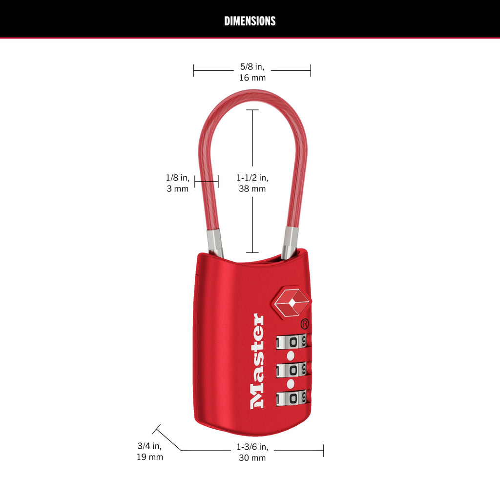 4688D Set Your Own Combination TSA Approved Luggage Lock (Red / 1 Pack)